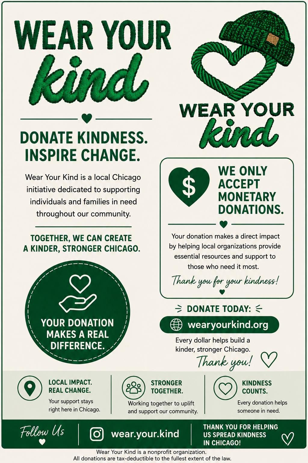 WearYourKind event flyer — Donate kindness, inspire change