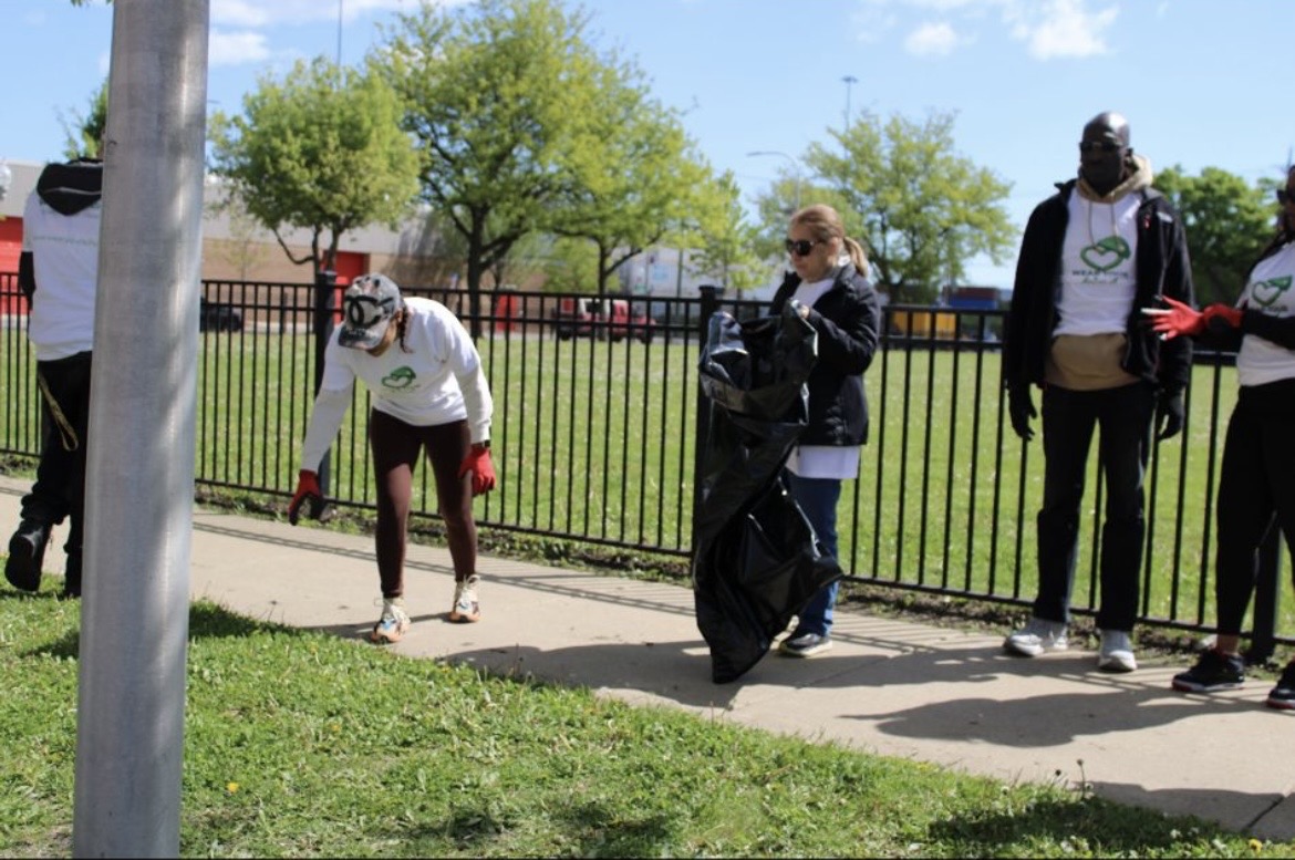 Volunteers cleaning up the neighborhood